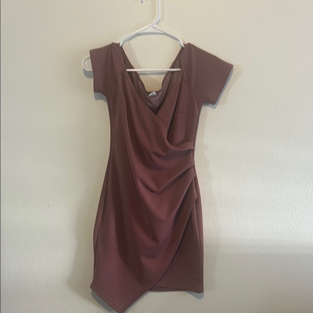 Source Unknown Red Bodycon Dress Cowl Neck Short Sleeve
